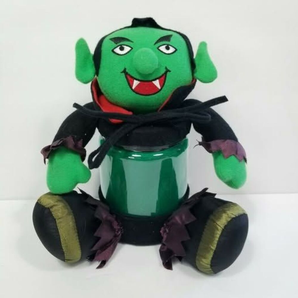 Halloween Plastic Body Candy Jar Containers Green Black Vampire Plush Head
